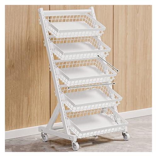 WIGING Commerciale Supermercato Organizzatore per Scaffali di Frutta E Verdura, Carrello per Snack con Ruote, Mercato Conservazione Vendita al Dettaglio Espositore per Cucina(White,5 Tiers)