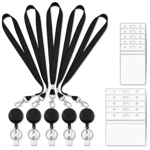 Kartenhülle mit Band 5er Set | Transparente Kartenhülle mit Band, 5 Sets, für Mitarbeiter, Studenten, Kreditkarten.