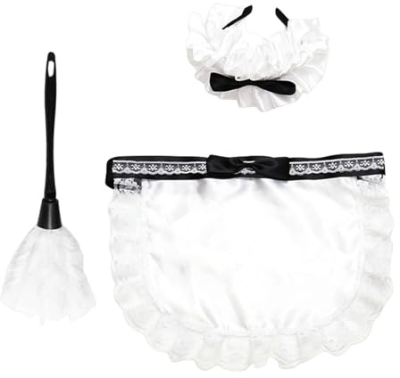 Accessoires de soubrette française – Ensemble de jeu de rôle 3 pièces, accessoires de femme de ménage, pièces de style de costume, ensemble de plumeau tablier au look traditionnel | Costume de femme