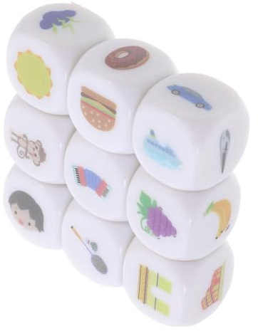 Kisangel Dadi la Storia e Giocattolo Narrativo per Ragazzo Ragazza, Set da 9 Pezzi in Acrilico Borsa in Velluto, Supporto per L’apprendimento Linguistico e Sviluppo Creativo in Giochi