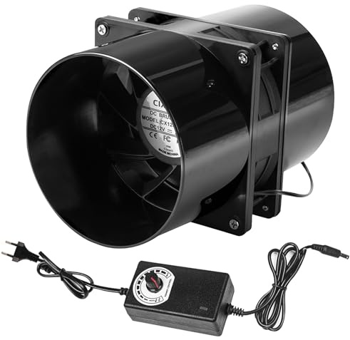 Editbar DC 12V Rohrventilator – 100mm Industrie-Abluftventilator mit Drehzahlregler, leise & langlebig, 6000RPM, 220CFM, DC motor Lüfter für Küche, Garage, Keller,Gewächshaus,Maschinenraum,Growzelte