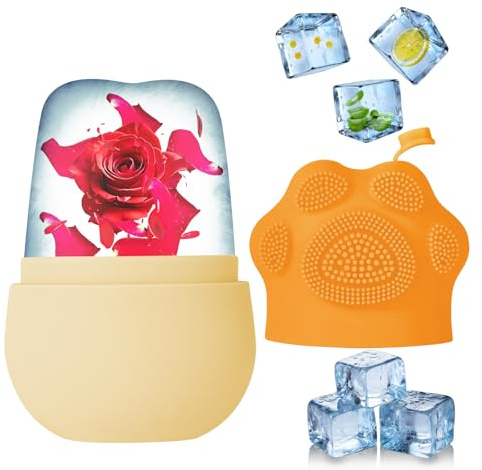 Beugo Ice Roller, Reusable Silicone Face Icer Mold for Men Women, Yellow | Ice Face Roller and Gua Sha Massage Tool Set, Leak-Proof, Food-Grade Silicone, Easy to Open, for Eye, Neck and Body