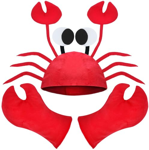 Tanganan Crab Costume with Claws Gloves Adjustable Crab Hat, Crab Suit Crazy Funny Crab Cap for Adults Halloween Cosplay Costumes Props Party Accessories