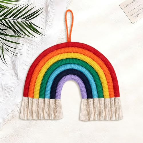 Heveer Regenbogen Wandbehang Makramee Wandteppich Deko für ZuhausevSchlafzimmer Kinder Mädchen Kindergeburtstag Deko