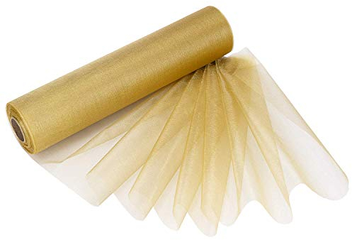 Trimming Shop Organza-Rolle, schneedurchsichtig, 25 m x 29 cm große Organza-Rolle für Stuhlschärpe, Tischläufer, Weihnachtsfeier, Hochzeitsdekoration, Heimwerkerprojekte, goldfarben