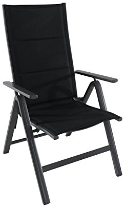 greemotion Klappsessel Grenada anthrazit/schwarz, 7-fach verstellbare Rückenlehne, platzsparender Terassenstuhl, Stuhl mit leichtem Aluminiumgestell, gepolsterte Bespannung aus 2x2 Textilene