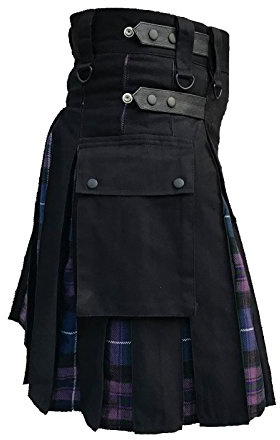 Z&N PRODUCTS Men's Hybrid Leather Straps Black Cotton & Pride of Scotland Tartan Utility Kilt (34)