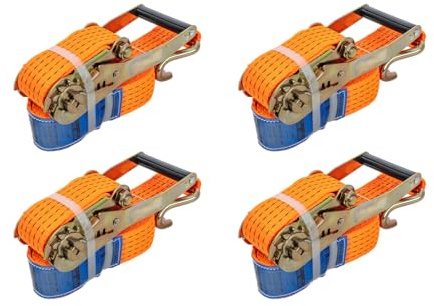 UNITRAILER Spanngurte Set 4 Stück mit Ratsche 4m 50mm 5t Zurrgurte TÜV Zertifiziert Ratschengurt Transportgurt Ladungssicherung für LKW Anhänger Orange Zugkraft 5000 daN STF 300 daN Profi Pack