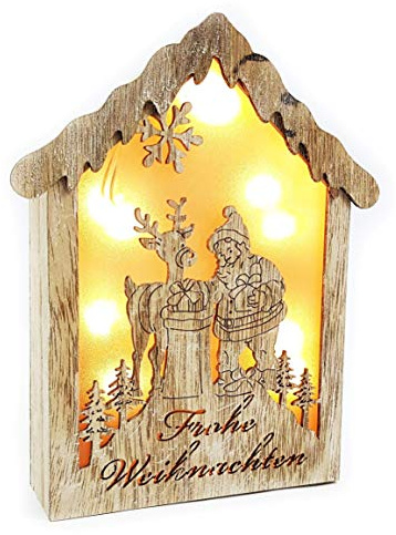 Wichtelstube-Kollektion Weihnachtsdeko Holz beleuchtet LED Weihnachtshaus Fröhliche Weihnachten mit 3D Effekt Lichterhaus Weihnachten