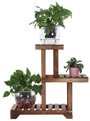 Ejoyous Holz-Pflanzenständer, faltbar, freistehend, Blumenregal, Regal mit rustikaler Dekoration für Gewächshaus, Balkon, Garten, Terrasse 3 Tier Brown