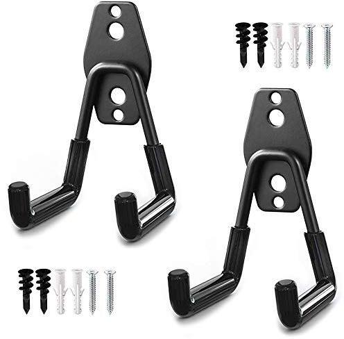 2 Pezzi Ganci per Garage, Ganci da Bicicletta da Parete, Acciaio Garage Storage Utility Doppi Ganci, per Organizzazione di Carichi Pesanti Sedie Pieghevoli, Scale, Biciclette, Utensili Elettrici(Nero)