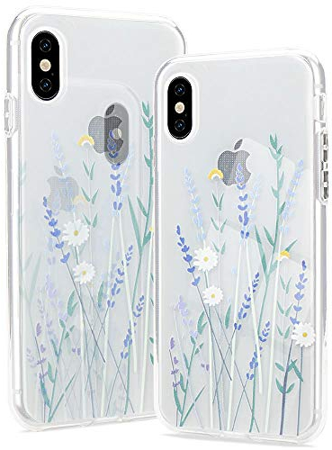 Pepmune Kompatibel mit iPhone X/Xs Hülle Blumen Muster Transparent Handyhülle Durchsichtig Weich Silikon TPU Bumper Schutzhülle Case Cover für iPhone X/Xs, Lila