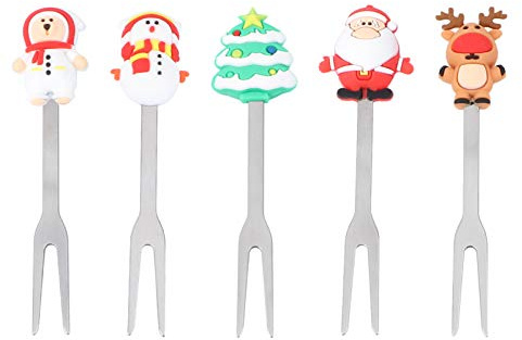 Hemoton 5 Stück Weihnachts Vorspeisen Cocktailspieße Weihnachten Dessert Edelstahl Obst Picks Santa Geformte Salat Cocktail Zahnstocher für Weihnachten Weihnachtsfeier (Sortiertes Muster)