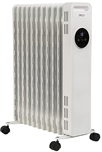 Zanussi 2300W Oil Filled Radiator 11 Fin Portable Electric Heater & Remote Control, White, Display & 24 Hour Timer, Adjustable Thermostat, 3 Heat Settings, Safety Cut-off, 20 m sq Room Size, ZOFR5005