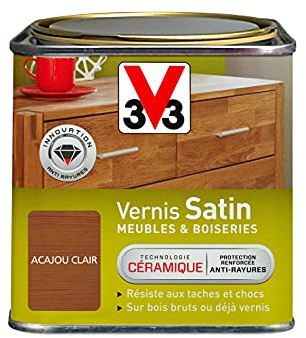 V33 Vernis intérieur Satin meubles & boiseries, Acajou clair 0,5L