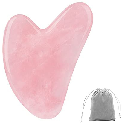 Gua Sha Rosenquarz Herzform Guasha Jade Stein Kratz-Massage Tool für Gesicht, Augen, Hals zur Hautpflege, Schönheit und Entspannung der Körpermuskulatur Hellrosa (Rosa Quarz)