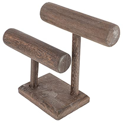 IMIKEYA 2 Tier Holz Schmuck Display T- Bar Armband Halskette Halter Schmuck Veranstalter Armreif Ständer für Shop Home Schaufenster