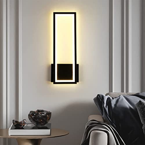 AUA LED Wall Lights Indoor, 16W Modern Rectangular Wall Lamp, Acrylic Wall Sconce Light Black for Bedroom Living Room Hallway Aisle Balcony, 3000K Warm White