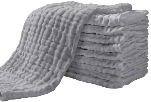 Yoofoss Mullwindeln Spucktücher 10er Stoffwindeln 27x50 cm Mulltücher 6 Lagig Saugstark Waschlappen 100% Baumwolle Tücher Faltwindeln für Baby Grau