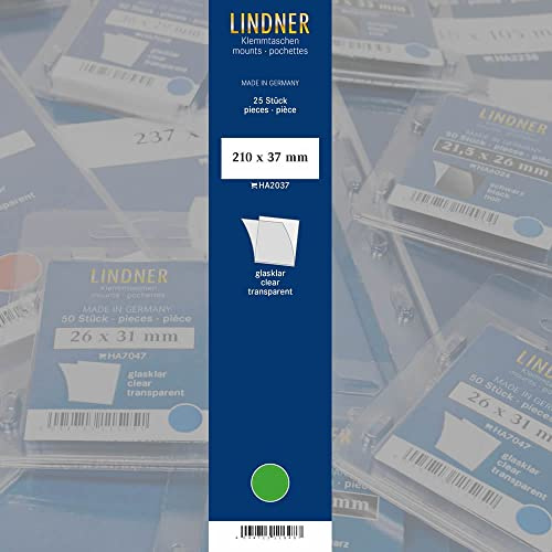 Lindner 25 Stück Klemmstreifen Länge 210 mm - in 24 verschiedenen Höhen und 2 Farben zur Auswahl (37 mm, Glasklar)
