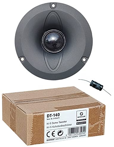 KIT Set FÖR MONACOR DT-140 1 svart kupoldiskant 40 watt rms 80 watt max 10 cm 100 mm 4 Diameter impedans 4 ohm 2,5 cm talspole, 1 st + fri kondensator