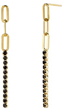 Bishilin Ohrhänger Silber 925, Ohrringe Lange Kette mit Schwarz Zirkonia Ohrringe Jugendstil Modeschmuck