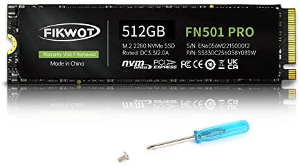 Fikwot FN501 Pro NVMe SSD 512GB - Disco SSD Interno M.2 PCIe Gen3 X4 con Adhesivo de Enfriamiento de Grafeno, hasta 3500MB/s, Caché SLC, Compatible con Portátiles Y PC de Escritorio