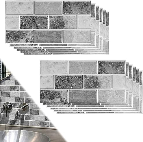 12 Pezzi Adesivi Cucina Piastrelle Adesive 15x30 Mosaico Impermeabili Sticktiles Piastrelle da Parete per Cucina