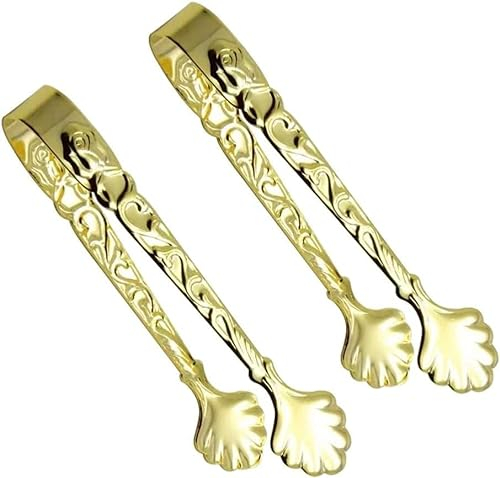 Goldene Zange, Lebensmittelzange, 2 Stück, Eiszange, Zuckerwürfel-Clip, Metall-Zuckerzange, Vintage-Rose-Griff, Eiswürfelzange, Mini-Lebensmittelzangenklemme for Vorspeise, Dessert, Küche, goldene Koc