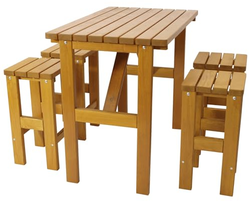 DEGAMO Barset Sitzgruppe Villach 5-teilig (4X Barhocker, 1x Bartisch 125x80cm), Kiefer massiv 40mm stark, Innen und Außen