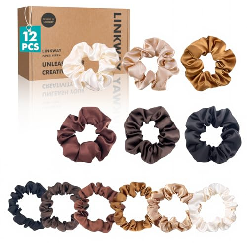 LINKWAY 12 Pezzi Set di Scrunchies per Capelli in Satin per Donne e Ragazze, Elastico per Capelli,Satin Premium Più Morbido della Seta, Colore Solido Elastici per Capelli