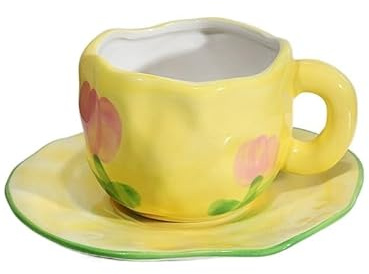 Service à Café Peint à la main le ciel bleu et les nuages ​​blancs tasse à café avec soucoupe en céramique à la main tasse à thé soucoupe ensemble cadeau mignon for elle Porcelaine Anglaise ( Size : 2