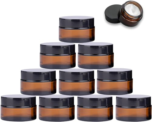 10 Stück Braunglas Salbentiegel, 5ml Amber Kosmetisches Glas, Glas Cremedose, Creme Behälter, Reise Probenbehälter, Cremedosen zum befüllen von Kosmetik Cremes Lotionen ätherische Öle
