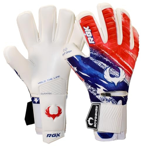 Renegade GK Eclipse Liberty - Guanti da portiere professionali con dorso delle dita professionali, colore nero, rosso, bianco e blu (taglia 8, giovane-adulto, taglio, livello 5)