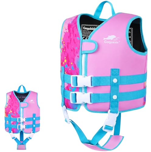Gogokids Schwimmweste für Kleinkinder für 1–5 Jahre 15-30kg, Kinder Schwimmjacke mit Doppelt Verstellbarer Strapze, Schwimmhilfe für Baby, Mädchen Jung verstellbare Pool-Weste für Pool & Strand