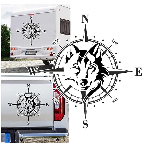 Rakelfix Wolf Wolfskopf Wölfe Rudel Kompass Aufkleber Apassbar Wohnmobil Auto Autoaufkleber Sticker Kompassrose Windrose Camper