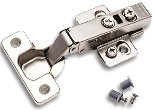 Berta 6-Pack Full Overlay Frameless Soft Closing European Hinges, 110 Degree 3D Adjustable Clip On Concealed Kitchen Cabinet Door Hinges with Dowels