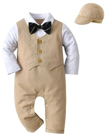 Lito Angels Smoking Jumpsuit Jumpsuit Kostymer Formell med Hatt Baby Keps Barn Storlek 3-24 Månader, Svart Khaki, khaki, 18-24 månader