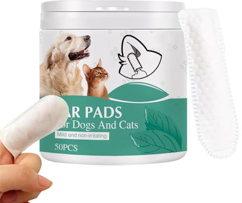 Paodduk 50 Dog Ear Cleaner Wipes Finger Dog Ear Wipes Finger Pads Pet Ear Finger Wipes Pet Ear Cleaning Finger Pads for Cats Small Pets