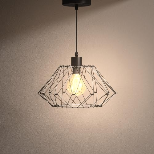 EMKE® Pendelleuchte Schwarz Hängelampe Schlafzimmer, DIY 4 Formen Metall Lampen Hängeleuchte, E27 Vintage Küchenlampe Hängend Lampe Esstisch Höhenverstellbar Lampen für Küche Esszimmer Flur Bar