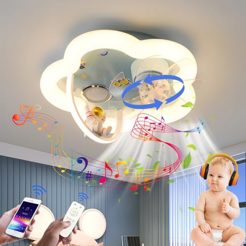 KZT LED Deckenlampe Mit Ventilator und Fernbedienung Leise Deckenventilator mit Beleuchtung Licht und Bluetooth Lautsprecher Dimmbarer Musik Fan Deckenleuchte für Kinderzimmer Wohnzimmer Küche
