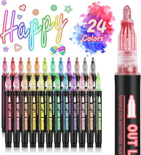 AOMEES Glitter Bleistifte Magic Pen Special Weihnachtsgeschenkideen: 36 Outline Magic Marker Stift-Set, Geburtstagsgeschenke Jugendliche Mädchen 4-12 Jahre altes Handwerkszubehör (24)