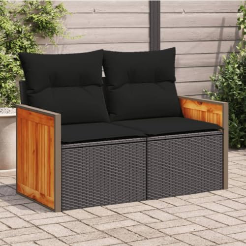 Juroupi Gartensofa mit Kissen 2-Sitzer GartenmöBel Terrassensofa Outdoor Sofa Balkon Outdoor Couch Loungesofa Outdoor Schwarz Poly Rattan - 365995