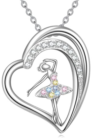 YFN Ballerina Halskette, Sterling Silber Ballerina Herz Anhänger Halskette Mädchen Tanz Kristall Anhänger Schmuck Geschenke oder Weihnachten Frauen Mädchen