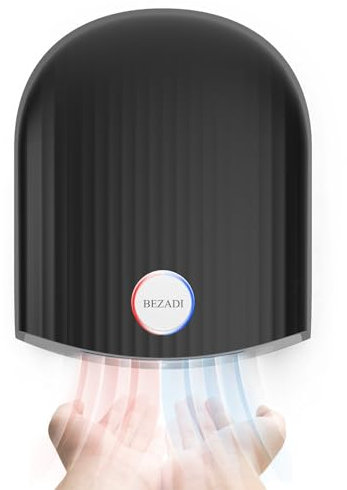 BEZADI 1200W Commercial Hand Dryer, High-Speed Hot & Cold Wind, Wall Mounted, Automatic Hand Dryer for Home, Bathroom, Industry - 110V, Black, ABS Material