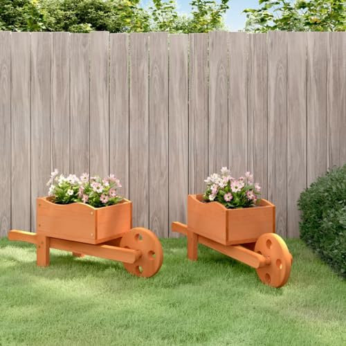 LAPOOH 364228 Wheelbarrow Planters, Set of 2, 47 x 15 x 19 cm, Solid Spruce Wood, Lawn and Gardening, Gardening, Gardening Tools, Wheelbarrows