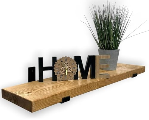 MKGT Handcrafted Rustic Wooden Floating Shelf – Wall Mounted with Black L Brackets – Made in the UK from Solid Timber – Kitchen, Bathroom & Living Room (Rustic Pine, 40cm)