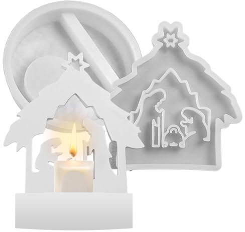 2 Teiliges Krippe Silikon Gießform, Weihnachtskrippenset Silikonform, Gipsform Weihnachten Krippe Silikonformen Tischdekorationen, Krippe Silikonformen Für d-iy Kerzen, Gips, Handwerk