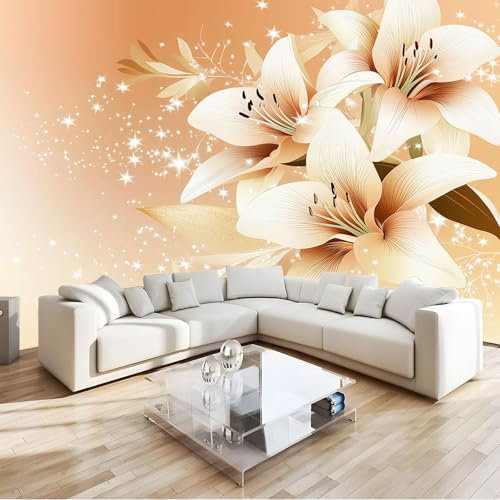 Generico Murals Fotomurali 3D Clipart Gigli Stelle Fiori 250 x 175 cm Moderna Fotomurali Decorazione da Muro Poster Marrone Chiaro per Camere da Letto, Cucine, Soggiorni, dei Bambini Carta da Parati