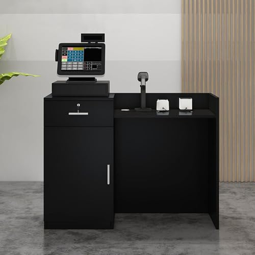 Moderner Empfangstresen mit Theke für Zuhause, Büro, Salon, Spas, Rezeption, Theke, Mehrzweck-Einzelhandel, Kasse, schwarz, ideal für Lobby-Shop, stilvoll und funktional.